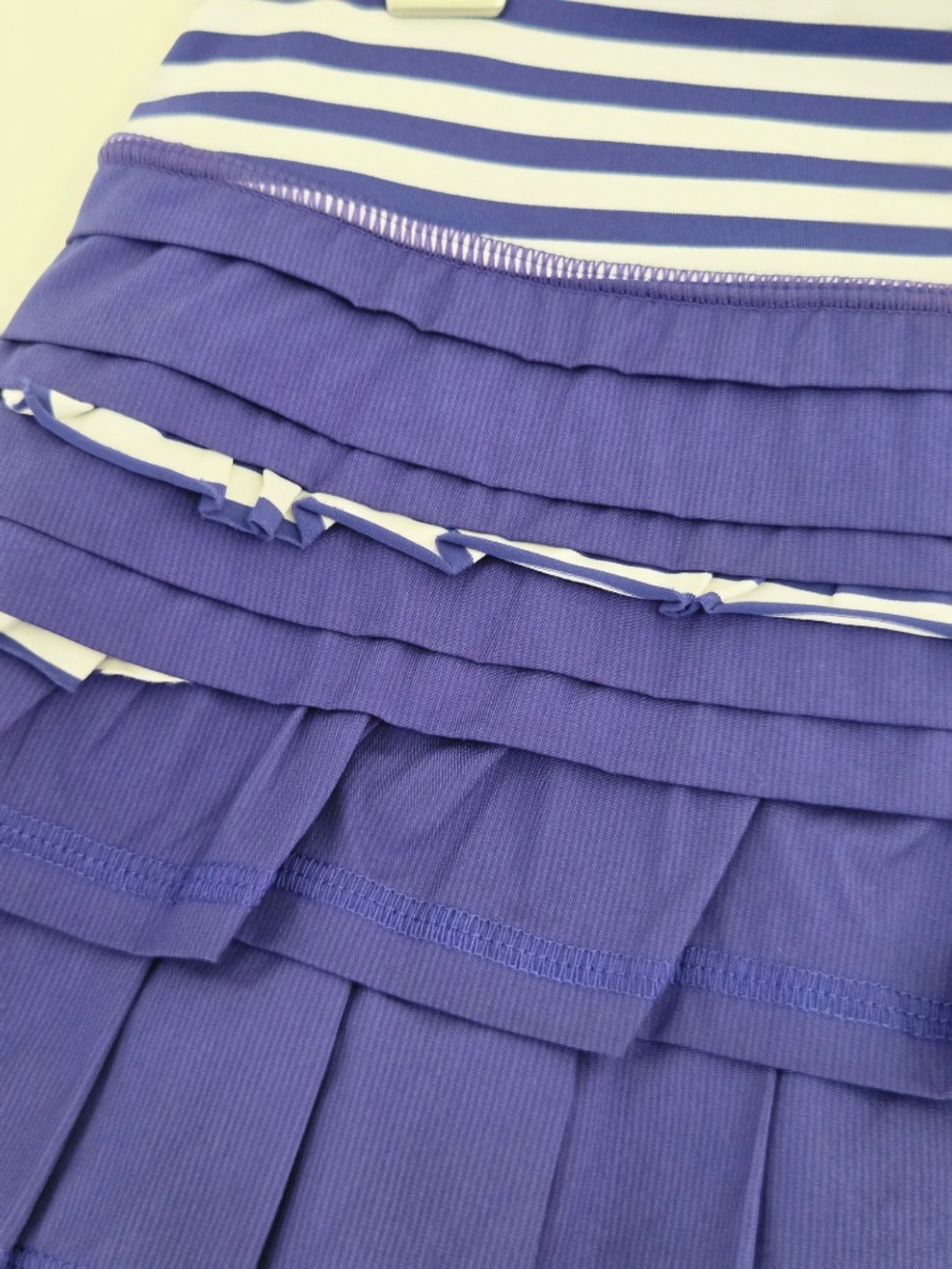 Lululemon skort 4 blue/white tiered ruffle zip pocket strips active wear tennis - Picture 4 of 13